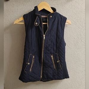 Zara Womens Quilted Blue Full Zip Vest Sz M